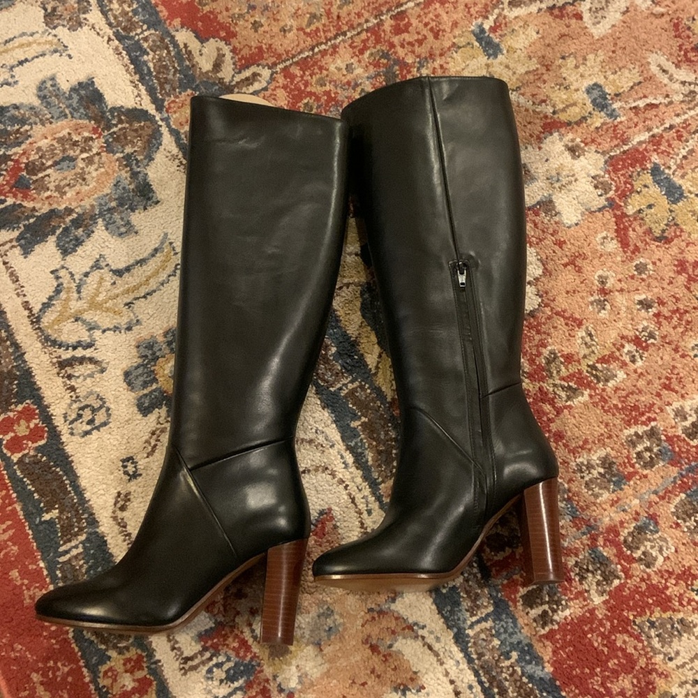Sezane Black Leather Knee Boots